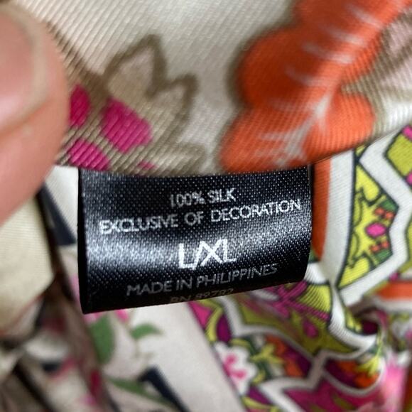 Josie Natori Kaftan dress tunic L / XL silk pattern luxury butterfly pink Asian - Picture 10 of 12